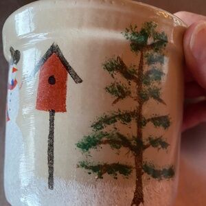 Vintage small snowman scene crock/planter